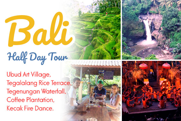 Half Day: Ubud Art Village, Tegalalang Rice Terrace, Tegenungan Waterfall, Kecak Fire Dance